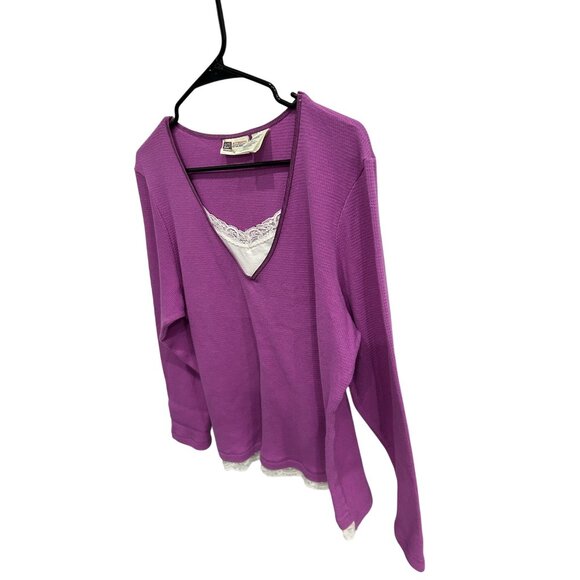 Faded Glory Womens Purple Long-Sleeve Top Lace Trim Size 16W Cotton - Picture 3 of 10